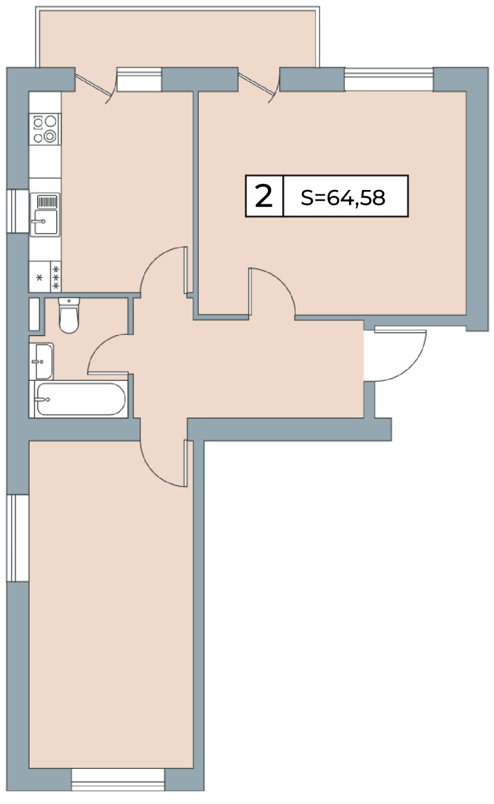 2-комнатная 64.58 м2